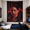 Stranger Things neon, red-toned of a girl's face lit by glowing strings, ONE LAST ADVENTURE text, Netflix series graphic, wall hanging