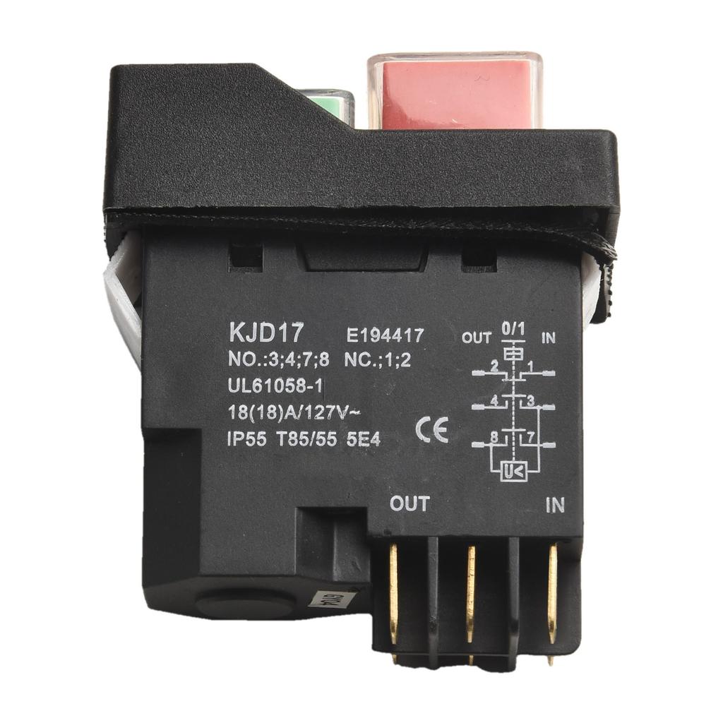 127V Pushbutton KJD17 Switch Wet Or Damp Environments Color Black Waterproof Pushbutton Switch Reliable Performance