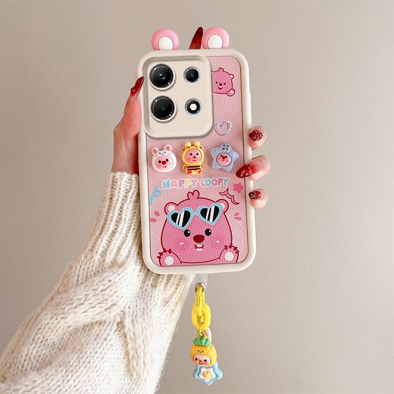 KEYSION Cute Ear 3D Cartoon Case for Infinix Note 30 with Bracelet Soft Silicone Shockproof Phone Cover for Infinix Note 30 5G