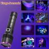 Leistungsstarke UV-Taschenlampe 365nm Wasserdicht Schwarzer Spiegel Lila Licht Detektion Taschenlampen-Typ C Wiederaufladbare Ultraviolettlampe