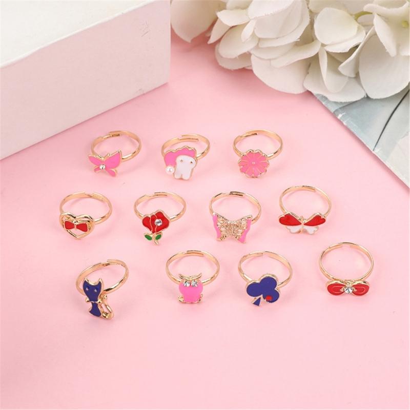 36pcs Adjustable Kids Rings Set Colorful Alloy Rings Fashionable Jewelry for Girls Dress Up Parties and Imaginative Play