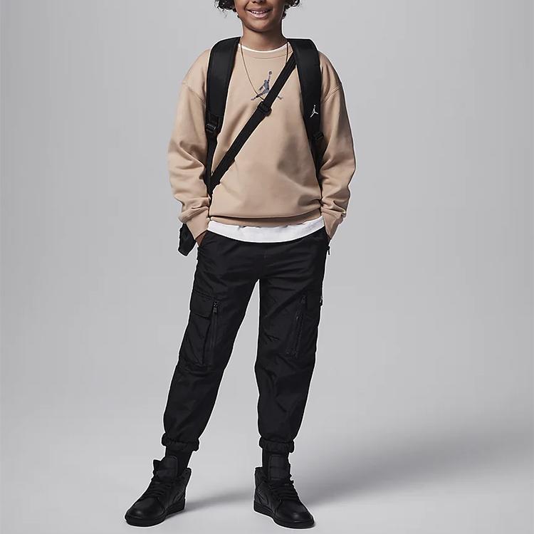 Jordan Logo Round Neck Long Sleeve Casual Sweatshirt Kids Sweatshirt Khaki FZ6145-200