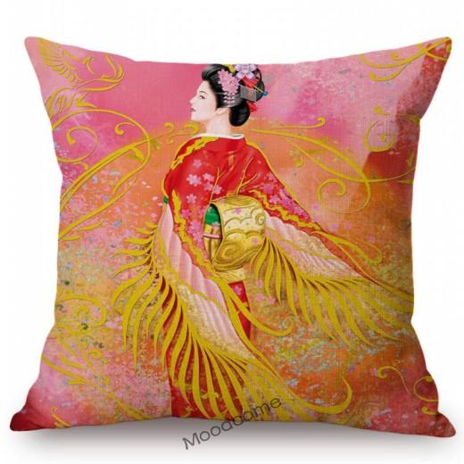 Ancient Japanese Traditional Geisha Oil Painting Art Home Decorative Sofa Throw Pillow Case Beautiful Girl Linen Cushion Cover