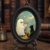Oval Wood Picture Frame Halloween Gothic Wooden Hanging Plaque, Vintage Black Cat Ghost Wall Sweet Cool Sign Sign, Retro Waterproof Decorative Art for