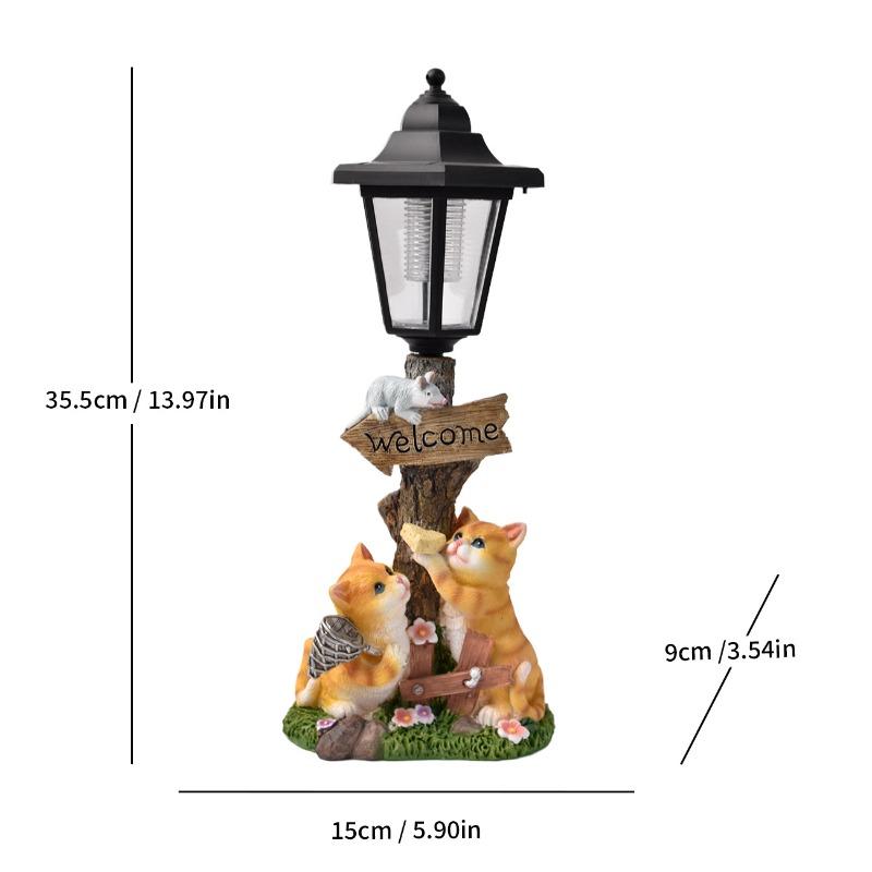 Creative Cat Resin Sculpture - Outdoor Garden Decor for Pathway - Solar Light for Landscape Design
