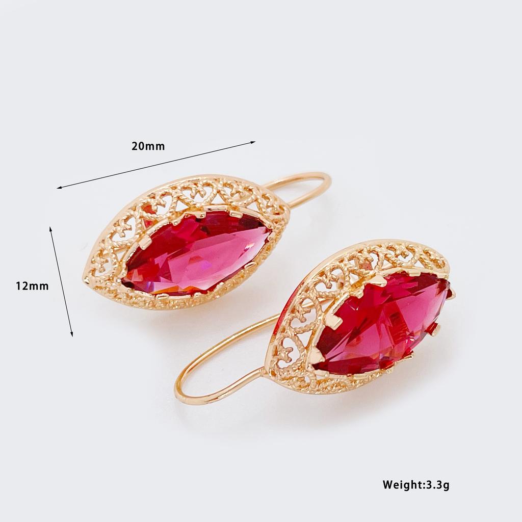 Mode Unique sculpté femmes 585 or Rose tissage losange rouge pierre boucles d'oreilles classique romantique mariage bijoux fins