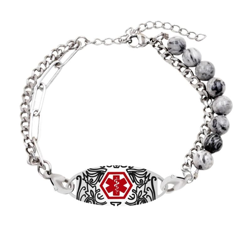 Verstellbares Medicals Alert ID-Armband mit gravierbarem Anhänger, Edelstahl, doppellagiges Armband, Handgelenkschmuck
