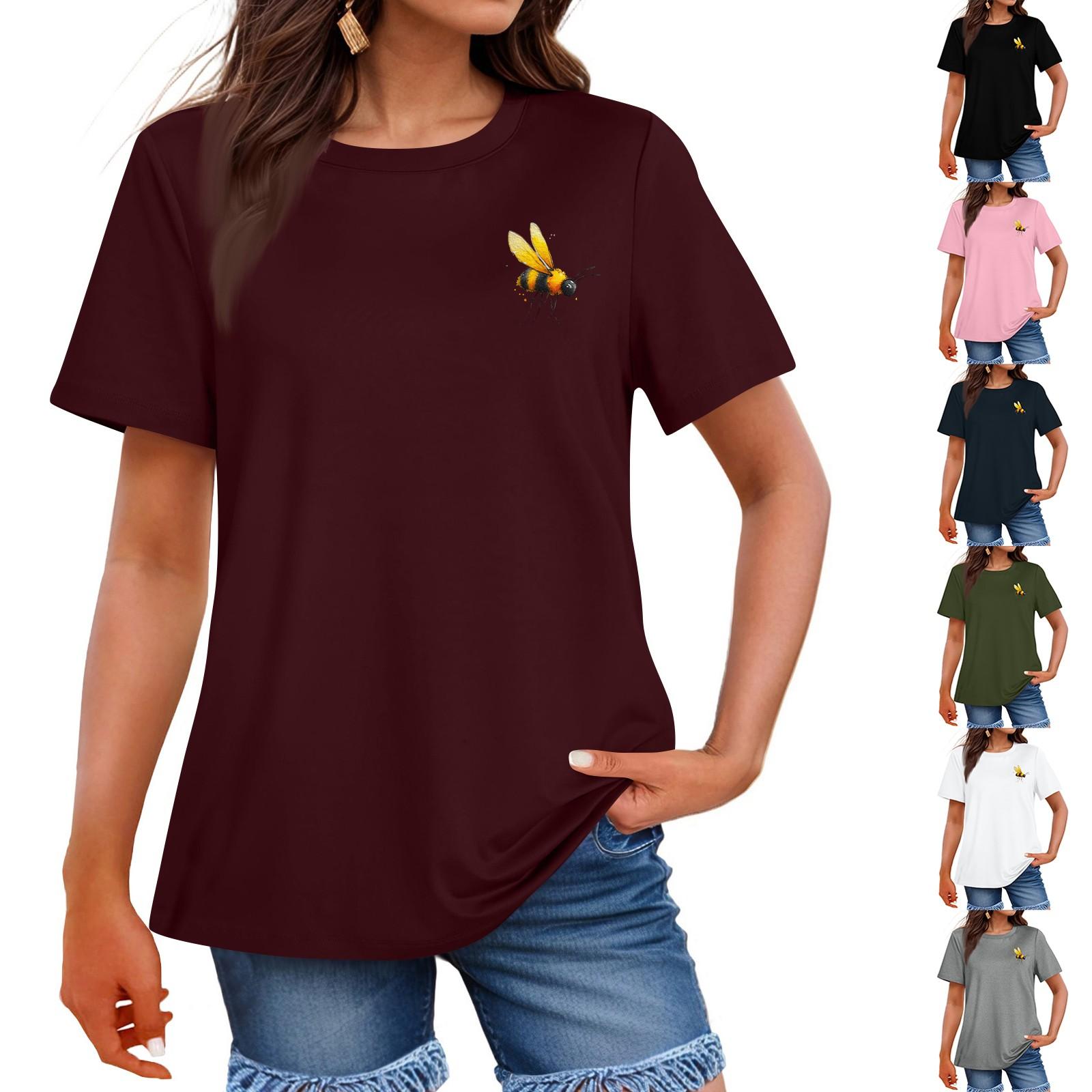 

Ladies Loose Comfortable Casual Fashionable Insect Printed Round Neck Short Sleeved Shirt XL
