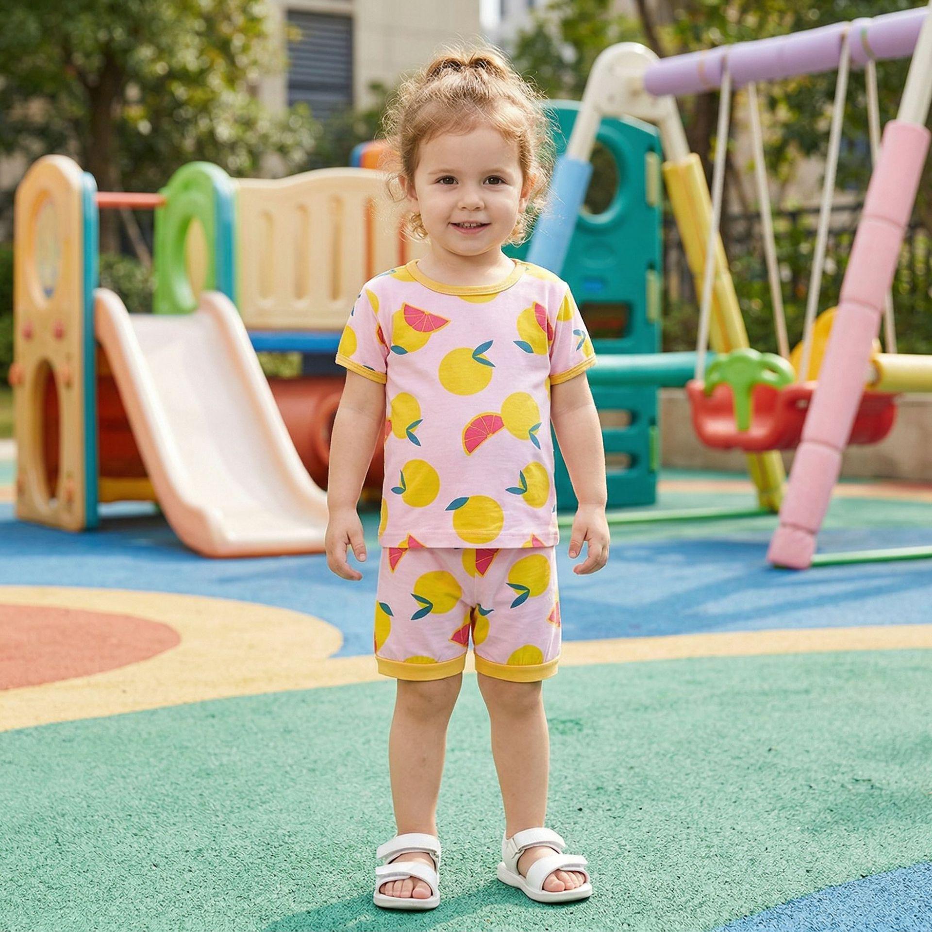 

European & American Infant Summer Bamboo Two-Piece: A-Class Short-Sleeve Bodysuit and Homewear Set Size 3 Years