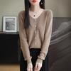 Womens 100 Merino Wool Cardigan V Neck Single Button Solid Color Loose Casual Top