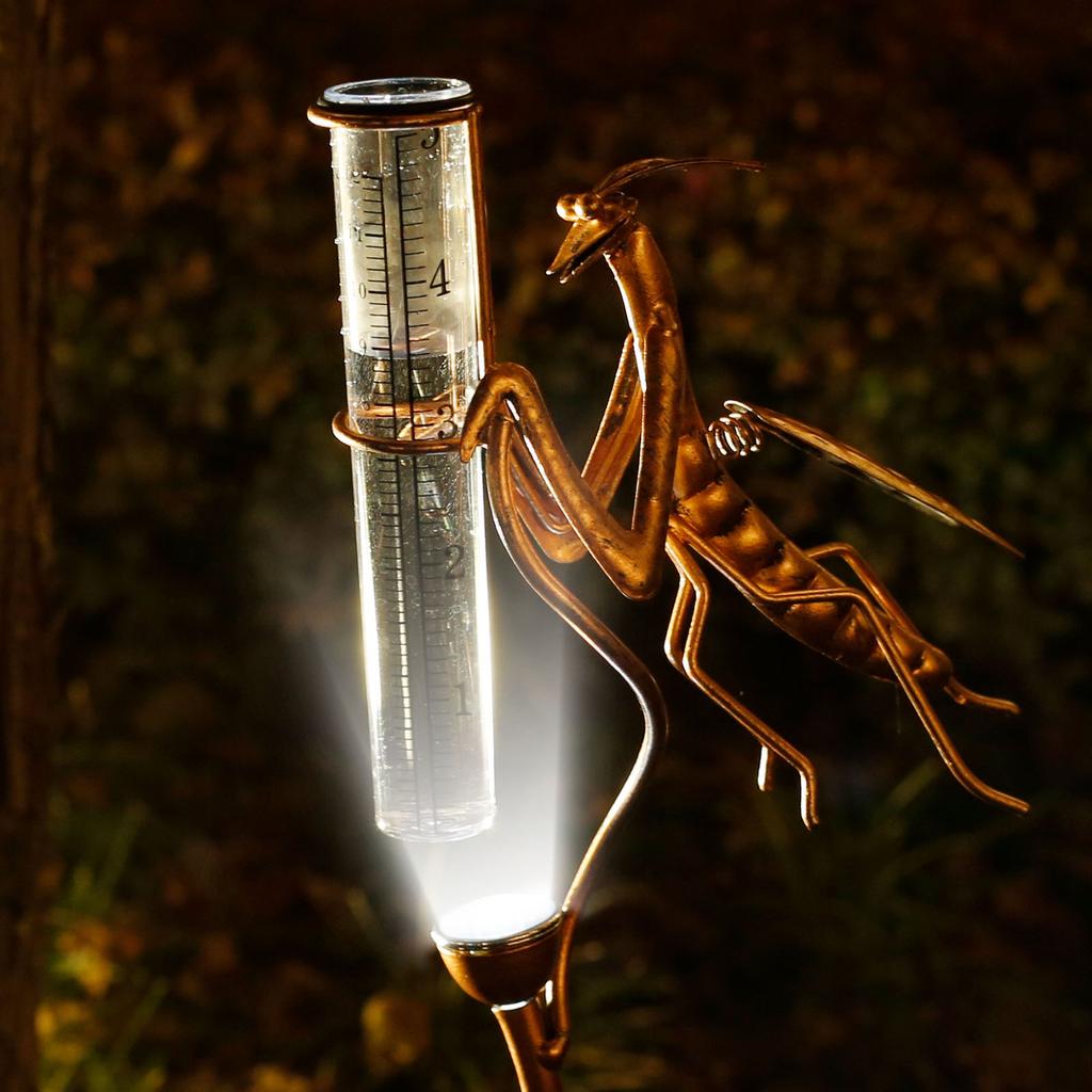 Pluviômetro Metal Decorativo Solar Pluviômetro com Luzes Exterior À Prova de Congelamento Acrílico Ferramenta de Medição de Chuva para Jardim Coletar Água da Chuva
