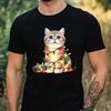 Mens Surprised Christmas Cat Theme Cotton T-Shirt Size XS To 5XL-