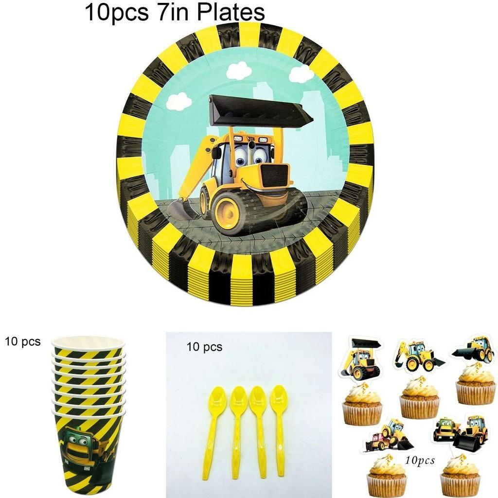 Colorful Excavator Birthday Party Supplies With Fun Tableware For Kids Celebration