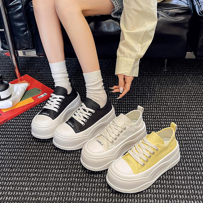 2025 Spring and Autumn New Retro High-end Soft Leather Thick Baseplate Shoes Heightening Versatile White Shoes Fashion Casual Shoes