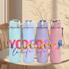 1PC Rainbow Yoga Life Letter Print 750ml Color Plastic Sports Water Bottle Leakproof Flip Straw Lid Suitable for Sports Office Home Use