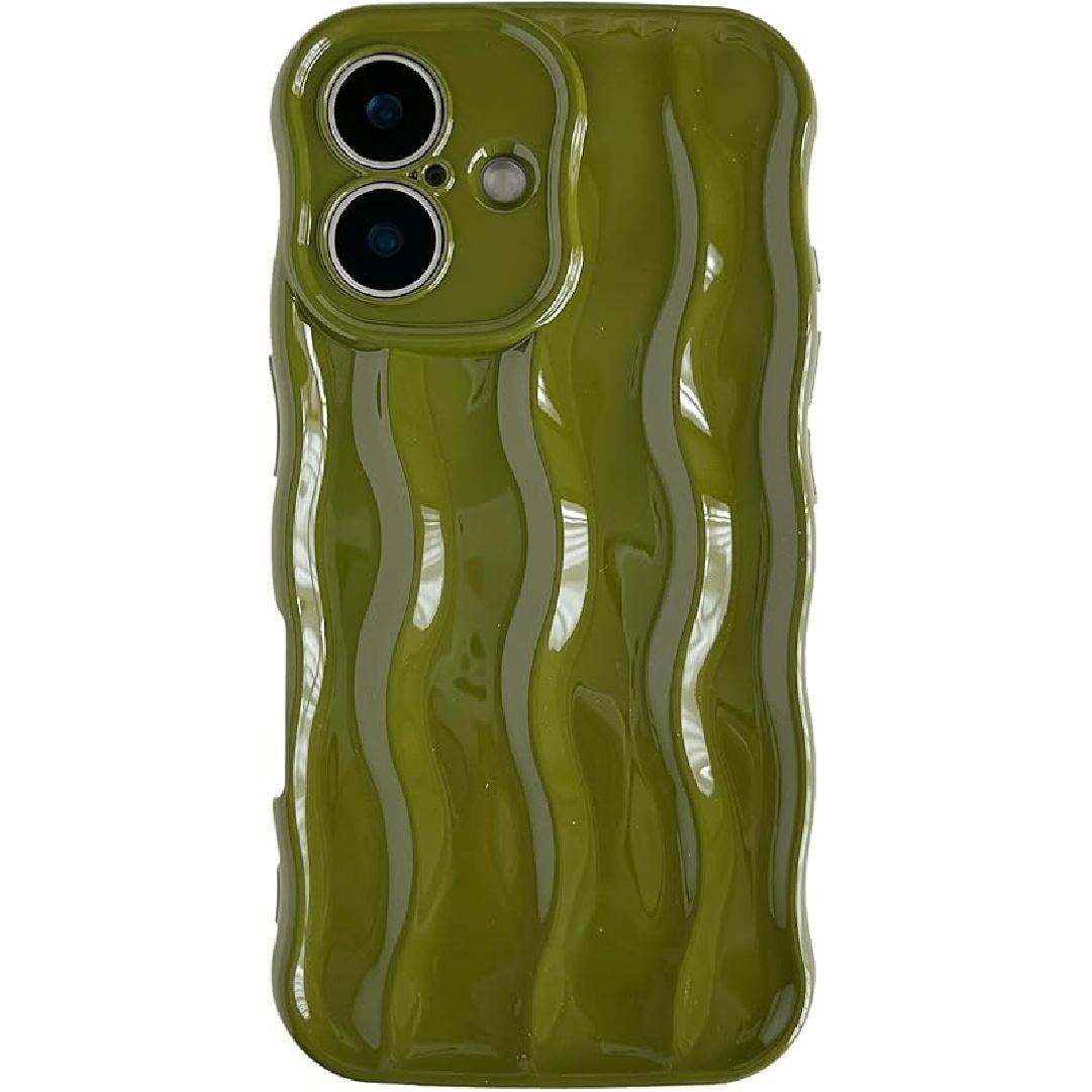 Caseative for iPhone 16 Case,Water Ripple Pattern Curly Wave Frame Soft Phone Case (White)