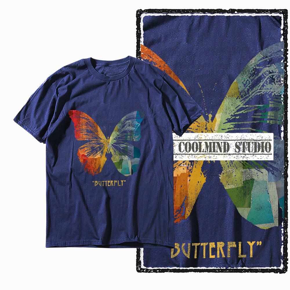 Coolmind X0113 Butterfly Vibes 100 cotton exclusive graphic Unisex tshirt big size streetwear t shirt for Unisex tee shirts