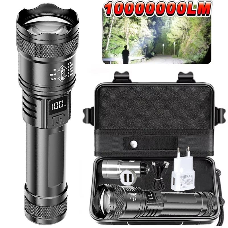 High Strong Power Led Flashlights Portable Tactical Torch with Display Light Rechargeable Camping Fishing Emergency Zoom Lantern