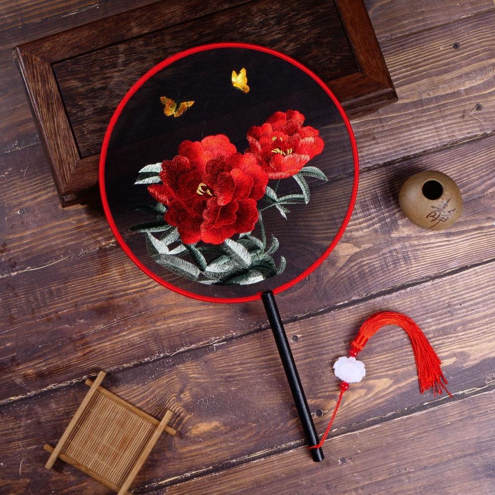 Винтажный Шелковый Веер в Китайском Стиле с Подвеской Цветочный Узор Вышивка Веер Классический Стиль Шелковый Веер Аксессуар для Ханьфу