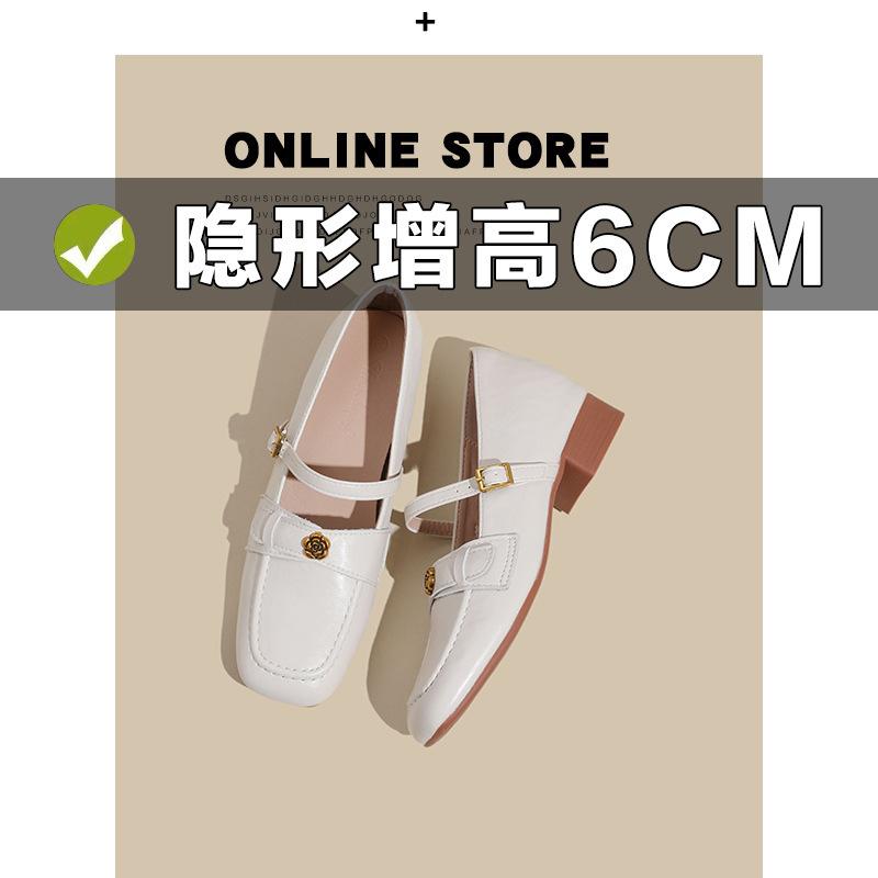 Retro enkeltsko dame tykk hæl ettords spennebelte innvendig høydeøkning Mary Jane sko dame pendling kamelia skinnsko dame