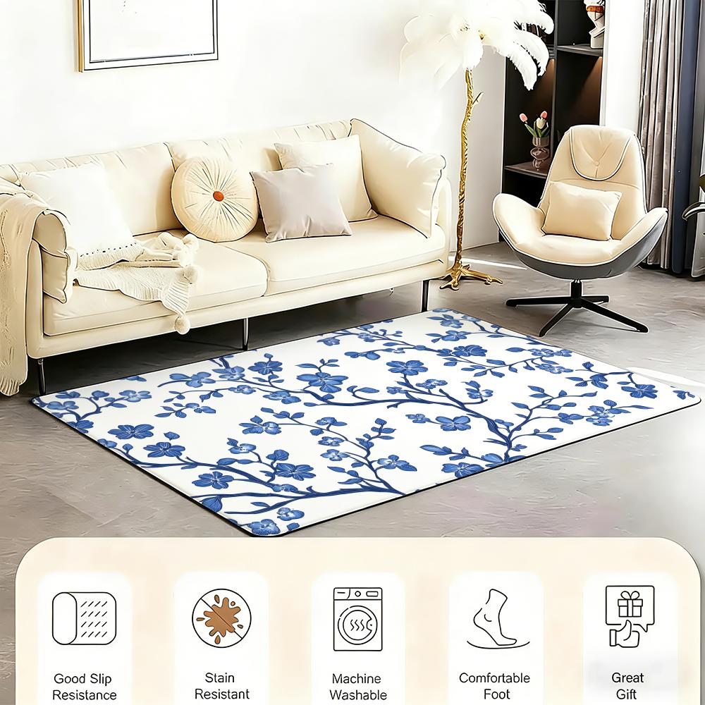 Blauw en wit porselein Vloermat Slaapkamer Woonkamer Flanellen Deurmat Antislip Woondecoratie