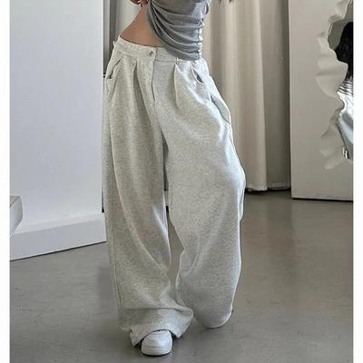Spring Autumn Solid Basic Sweat Pants Women Simple Y2K All Match Loose Wide Leg Stripes Trousers Vintage Oversize Streetwear Sports Bottoms