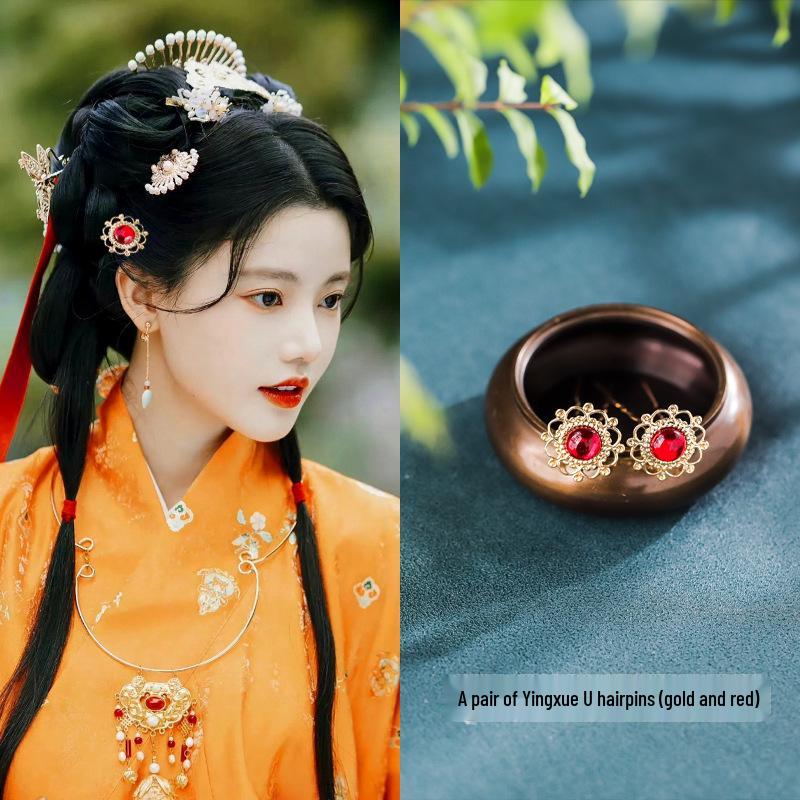 Tang Style Butterfly Flower Hanfu Hairpins - Simple Versatile U-Shaped Hair Accessories.