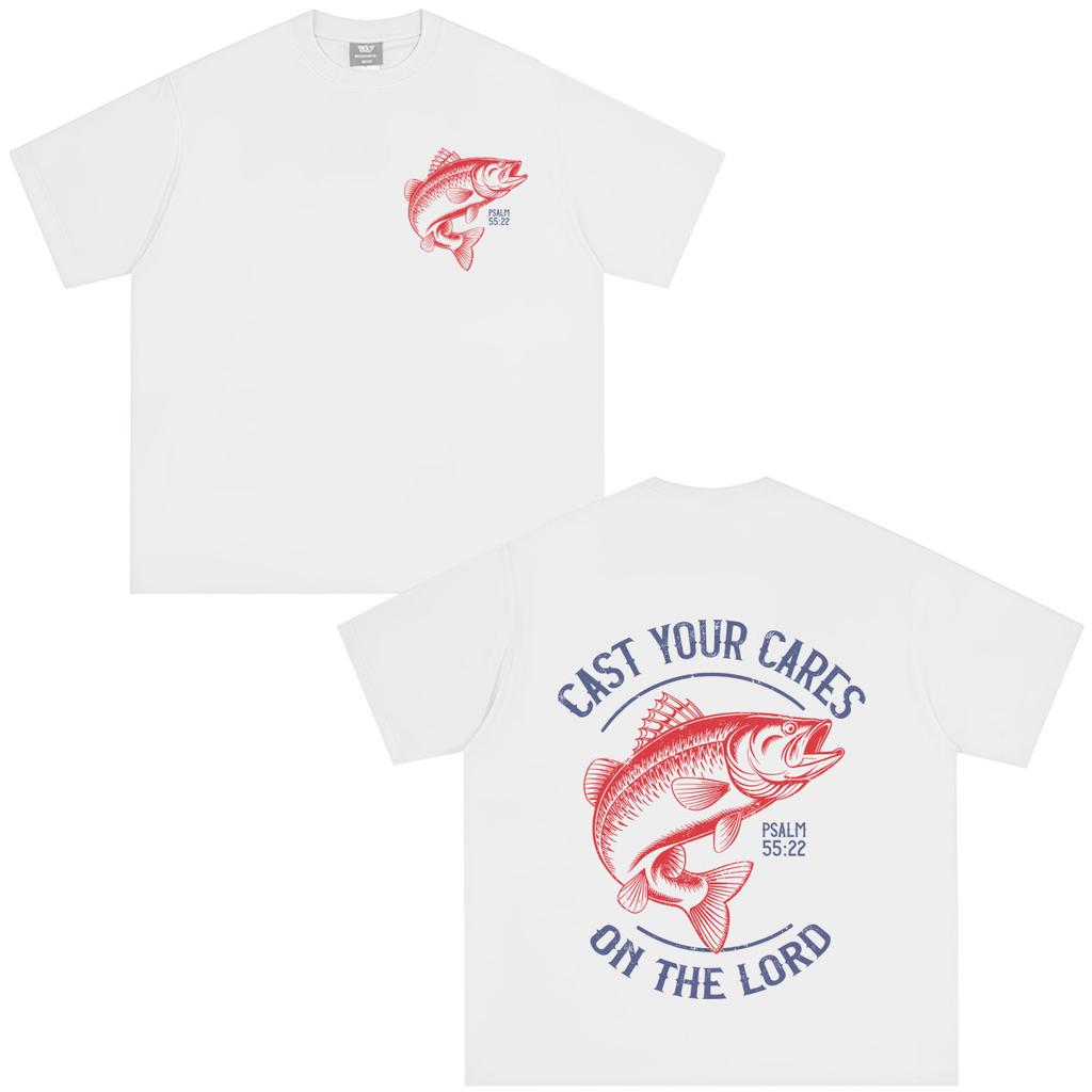 Cast Your Cares on The Lord Bible Verse Christian Fish Graphics Tshirt Unisex Unisex Hiphop Loose Casual Cotton Vintage Tshirts