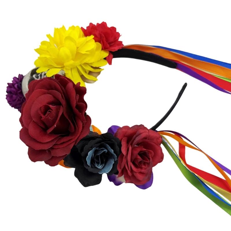 Faixa de Cabeça com Design de Flor de Caveira Para Festa de Halloween Leve Confortável Aro de Cabelo Faixa de Cabelo Única Acessório de Cabeça para Cosplay
