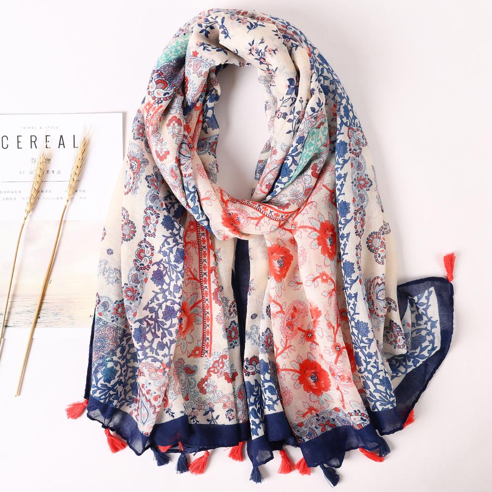 Luxury Brand Cotton Scarf Women Large Shawls Pashmina Muslim Hijab Foulard Design Print Lady Beach Stole Head Scarves Pareo