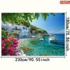2D Plane 1 Piece of Background Fabric for a Greek Mediterranean Coastal Village Scene for an Aegean Theme Party Decoration