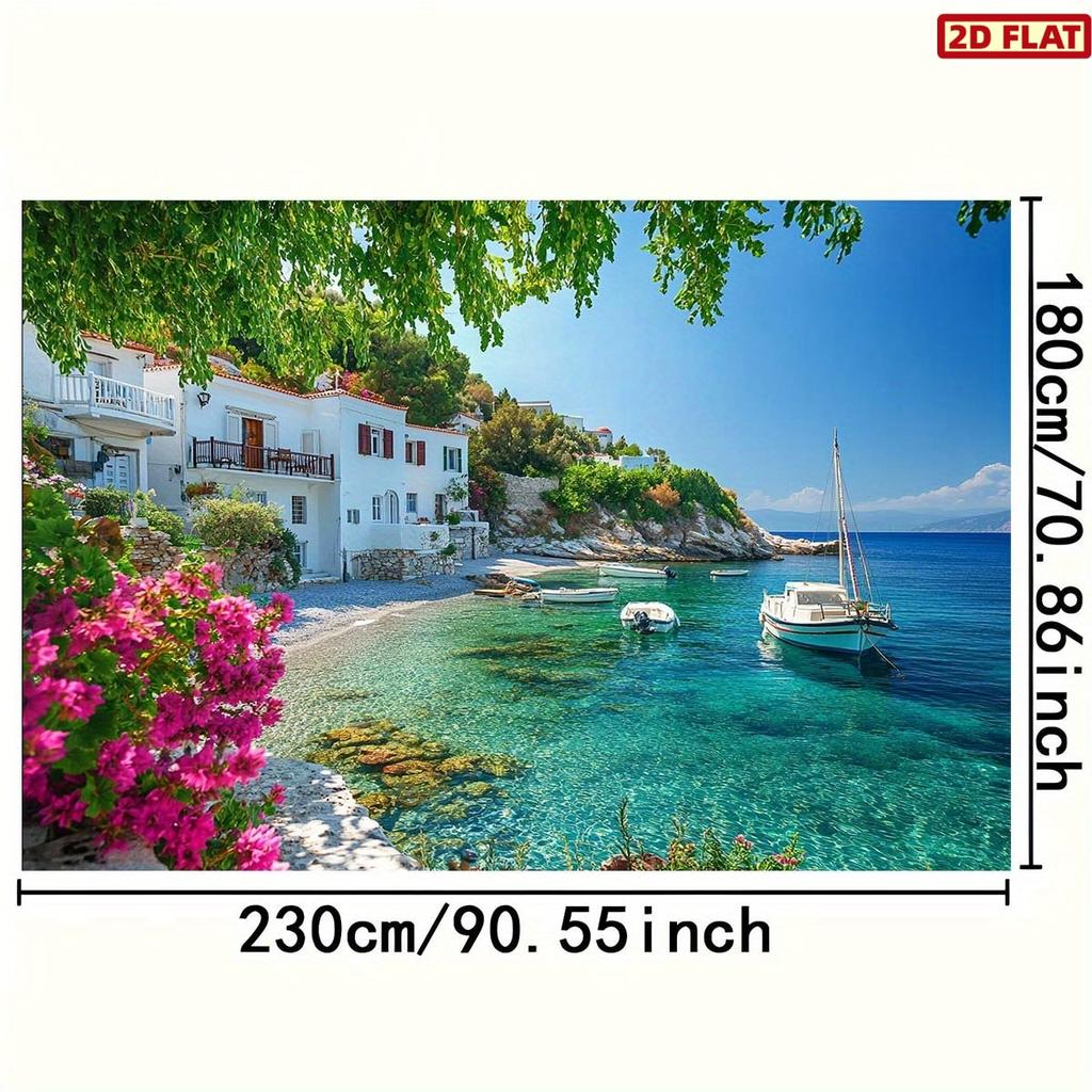 2D Plane 1 Piece of Background Fabric for a Greek Mediterranean Coastal Village Scene for an Aegean Theme Party Decoration