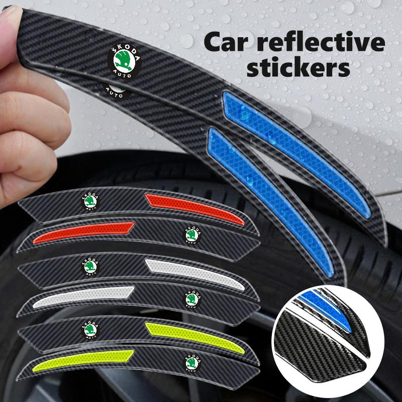 cycr3 For Skoda Carbon Fiber Car Wheel Eyebrow Fender Sticker Reflective Strips Warning Protector Strip Octavia Superb RAPID FABIA