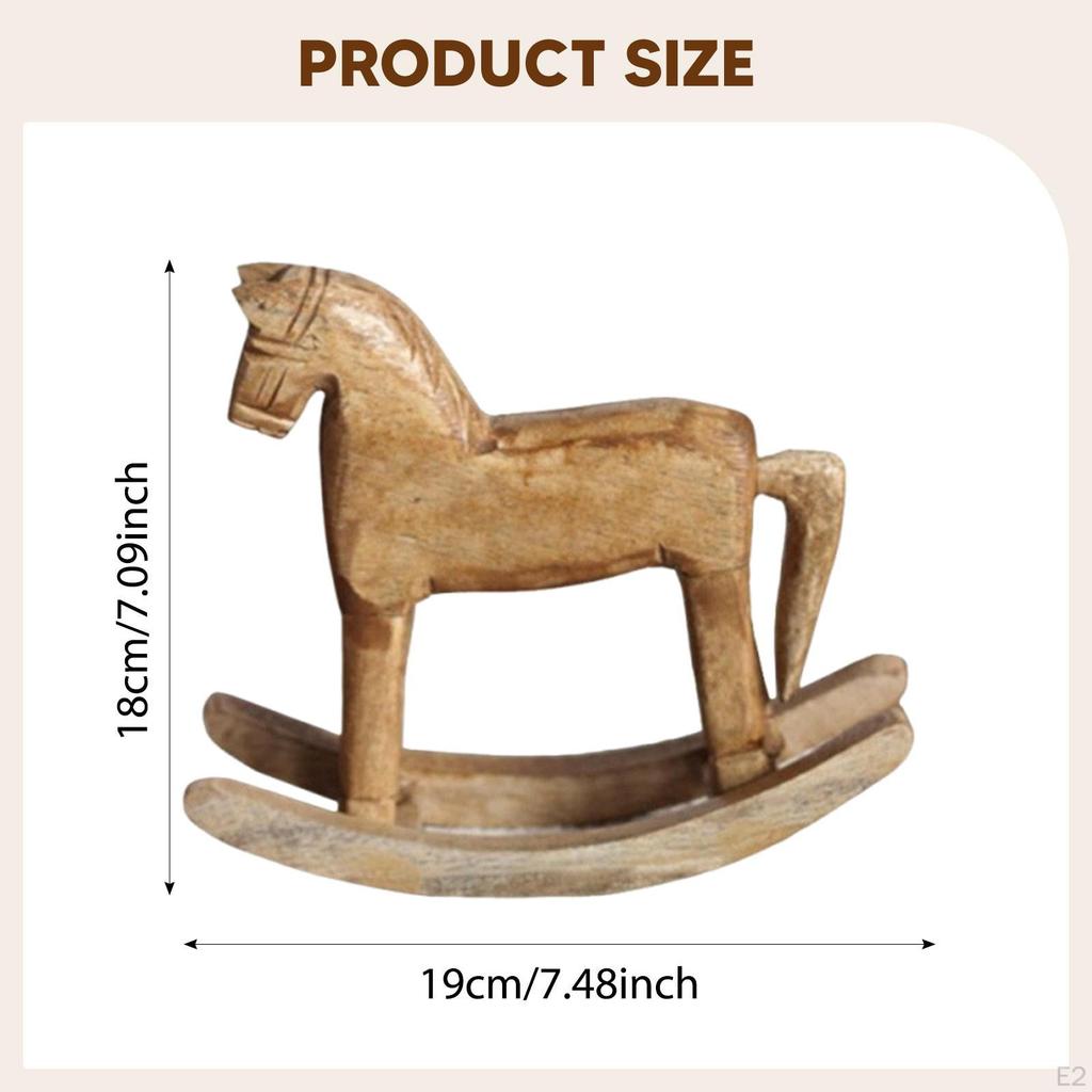 Wooden Horse Statue Rocking Figurine Housewarming Gift Minimalist Table Decoration Sculpture