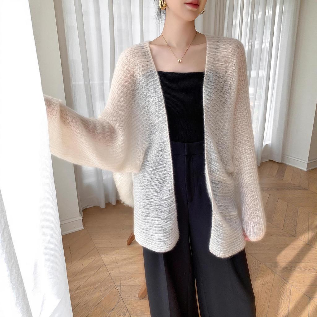 Premium Mulberry Silk Cashmere Women's Mid-Length Knitted Cardigan