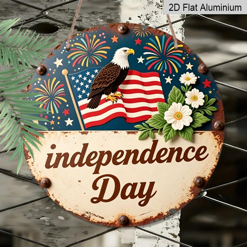 2D Flat, 1pc Independence Day Decor Metal Aluminum Sign, Home, Holiday Decor Ornaments, Suitable for Room, Outdoor, Porch Decor, Friendship Gift