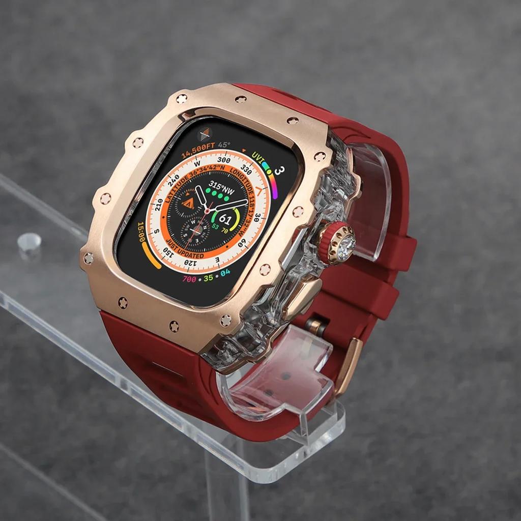 Klasická luxusná modifikačná súprava pre Apple Watch Ultra 2 49mm Puzdro z nehrdzavejúcej ocele Pre IWatch 9 8 7 6 45mm 44mm Krištáľové tlačidlo Športový remienok