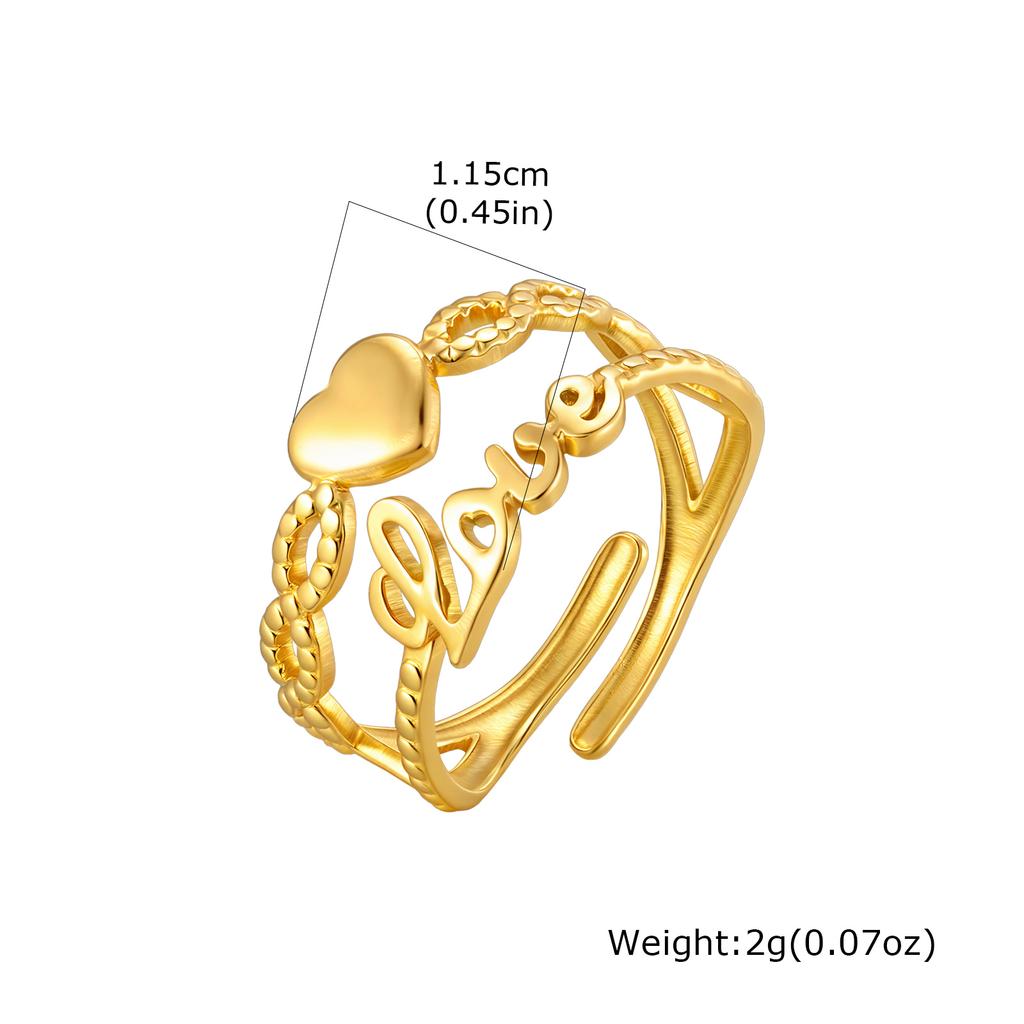 Vnox Gold Plated Heart-shaped Adjustable Rings, Stainess Steel Gold Color Love Open Rings For Women Girl Classic Jewelry Gift