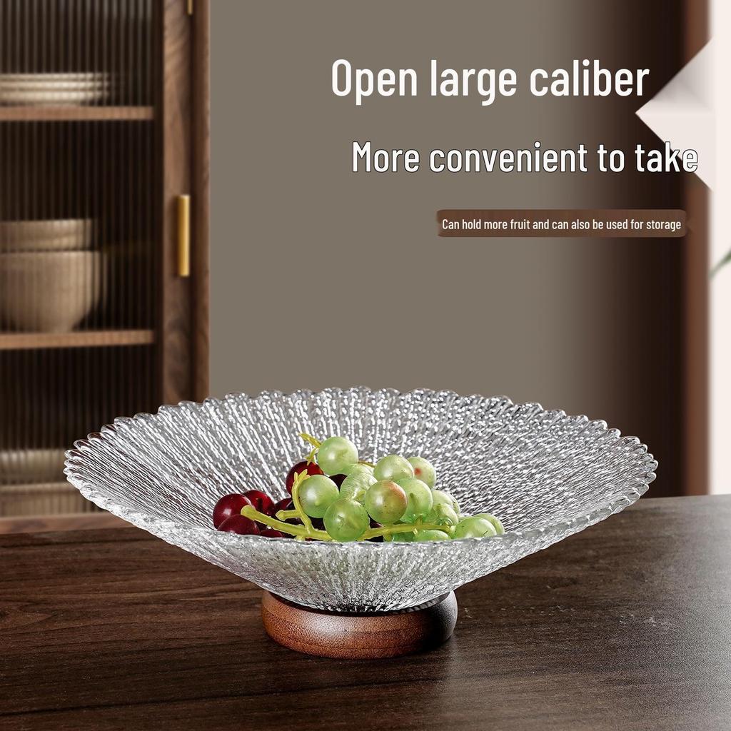 Elegant Retro Wooden High-Footed Frosted Glass Bowl for Living Room - Ideal for Snacks & Candies Display