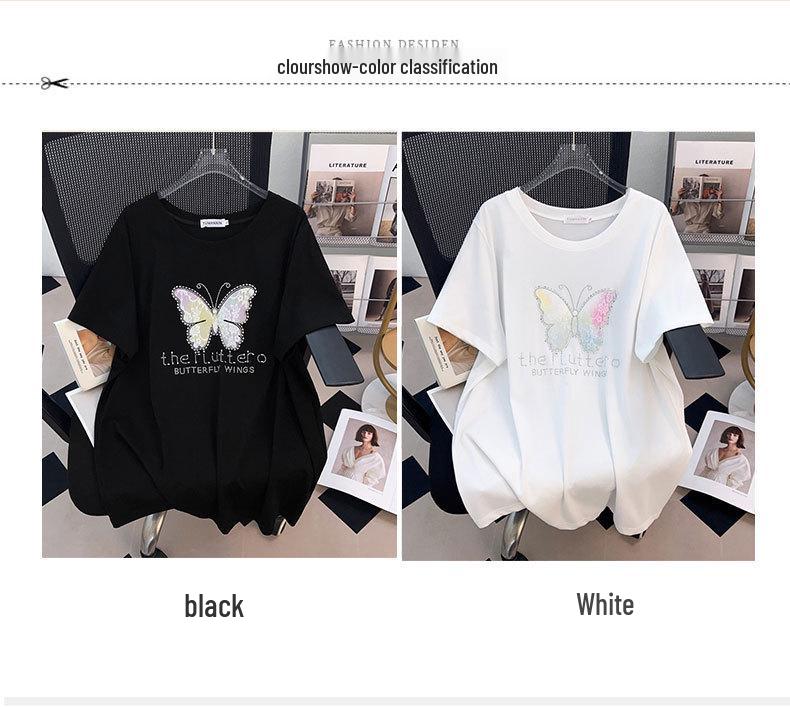 Women's Plus Size Mid-Length Loose Short-Sleeve Round Neck T-Shirt (200/300/350 Jin)
