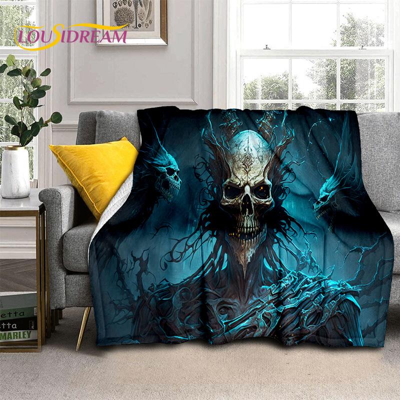3D Horror Gotycka Czaszka Szkielet Miękkie Flanelowe Kocyki, Koc do Rzucania Wygodny Koc na Piknik Łóżka Kanapę Domową Sypialnię Prezenty