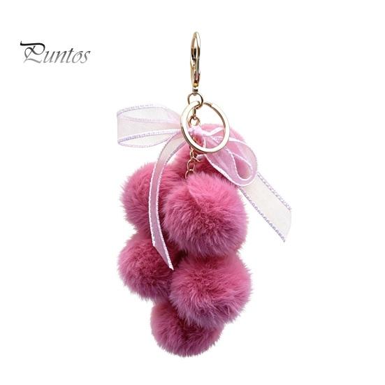 Grape Cluster Bag Charm Plush Keychain for Handbags, Fuzzy with Backpacks Accessory Bow, Decorative Fluffy Ball Keyring and Purses Decoration