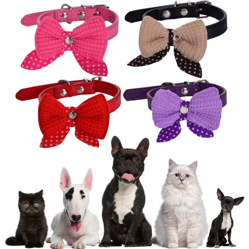 Pu Bowknot Leather Dog Collars Adjustable Puppy Pet Cat Necklace Decoration Neck