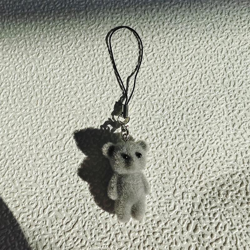 Cartoon Flocking Cat Přívěsek Telefon Lanyard Roztomilý Bear Panenka Popruh na mobilní telefon