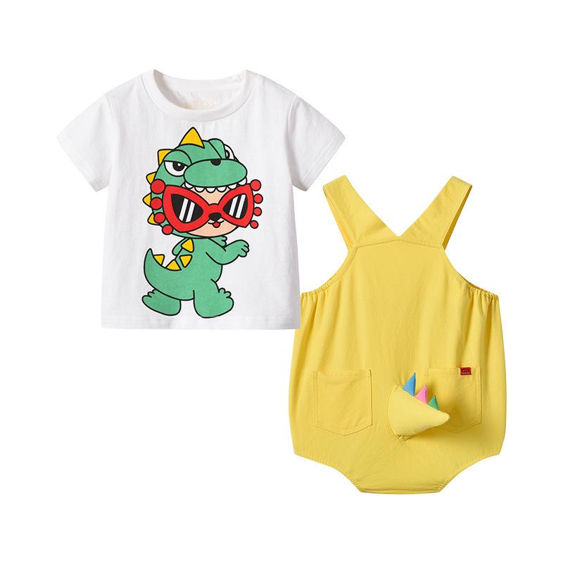 Super Cute Summer Cartoon Toddler Overalls Set - Short Sleeve Baby Outerwear for Boys & Girls 110cm