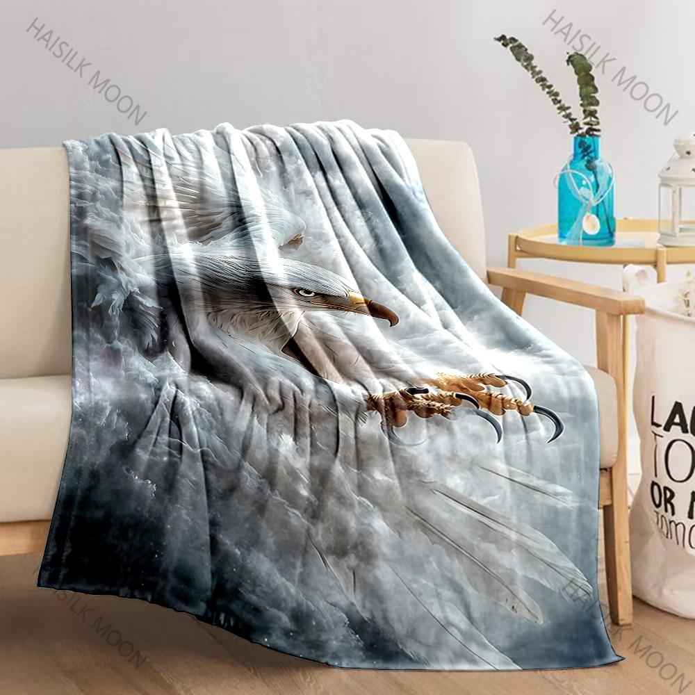 6 Sizes Classic Bald Eagle Print Soft Cozy Flannel Blanket Decor for Couch Sofa Bed Travel Camping Next Day Shipping Great Gift
