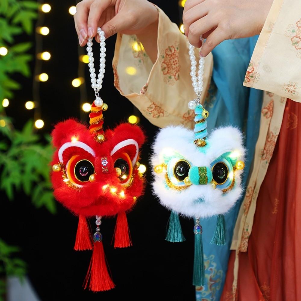 Chinese New Year Spring Festival Festival Lantern LED Light Blessing Luminous Handheld Lamp With Tassel Dancing Lion Pendant
