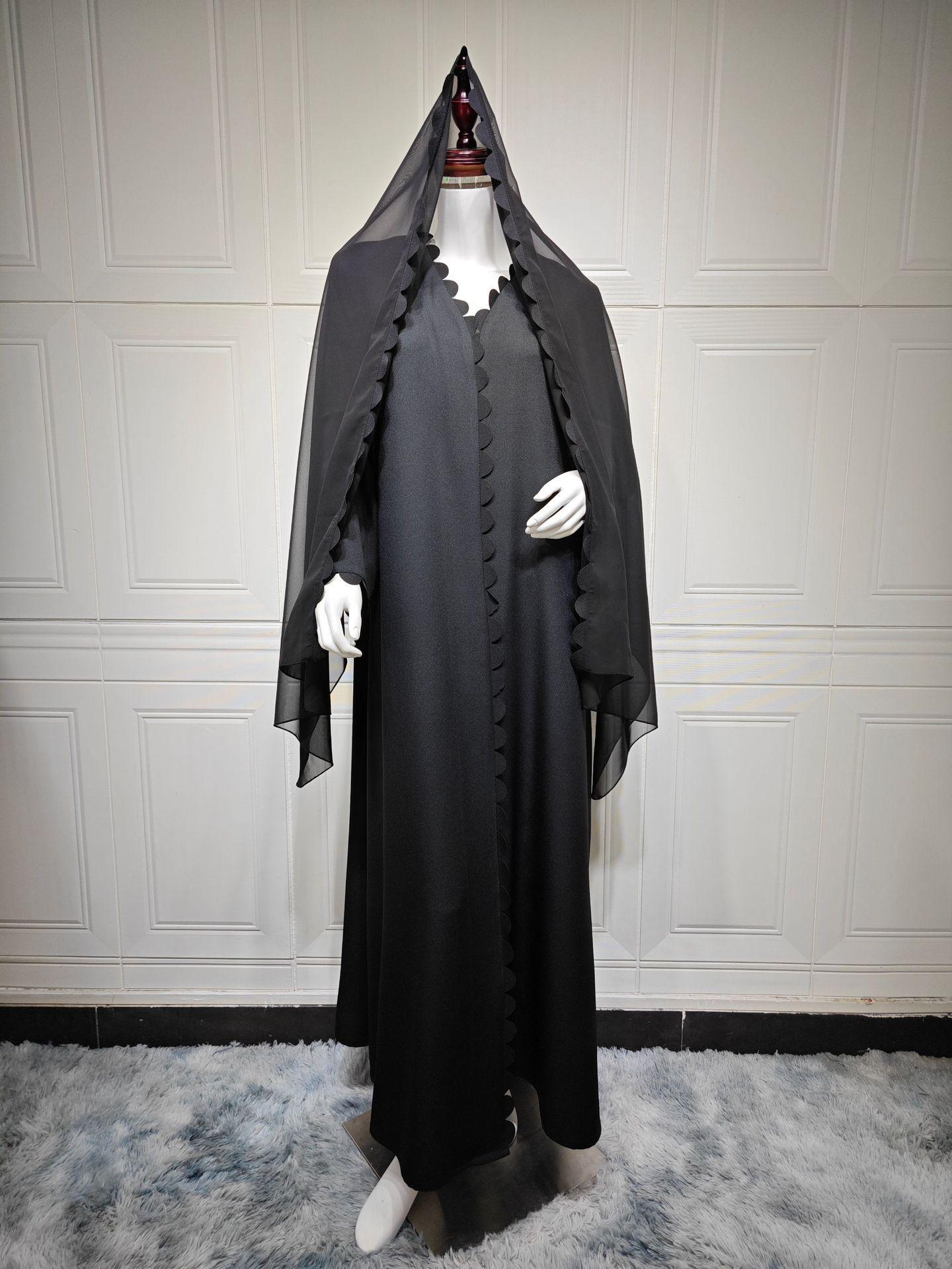 

Elegant Cardigan & Hijab Two-Piece Set - 2025 TikTok Fashion, Dubai & Turkey Edition Large чорний