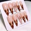 Caramel Leopard Print Hand-Painted Long Wearable Nails with Five-Petal Flower Design and Luxury Whitening Finish