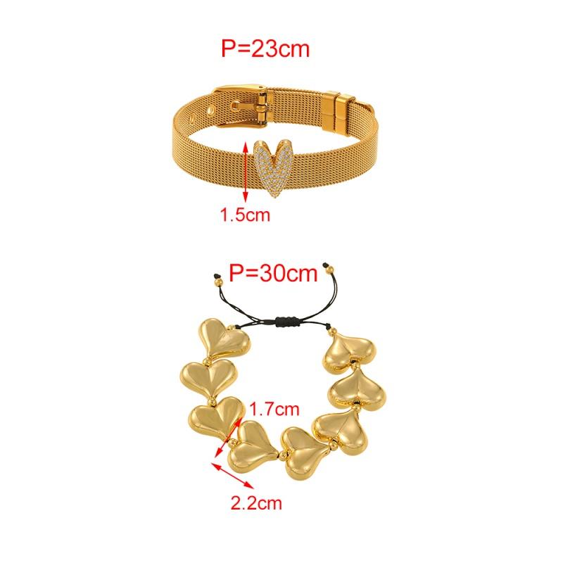 Asu Set of 4 Puffy Heart & Mesh Bracelets, Gold & Silver Stackable Minimalist Jewelry